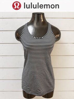 LULULEMON Black & White Striped Racerback Tank Size S